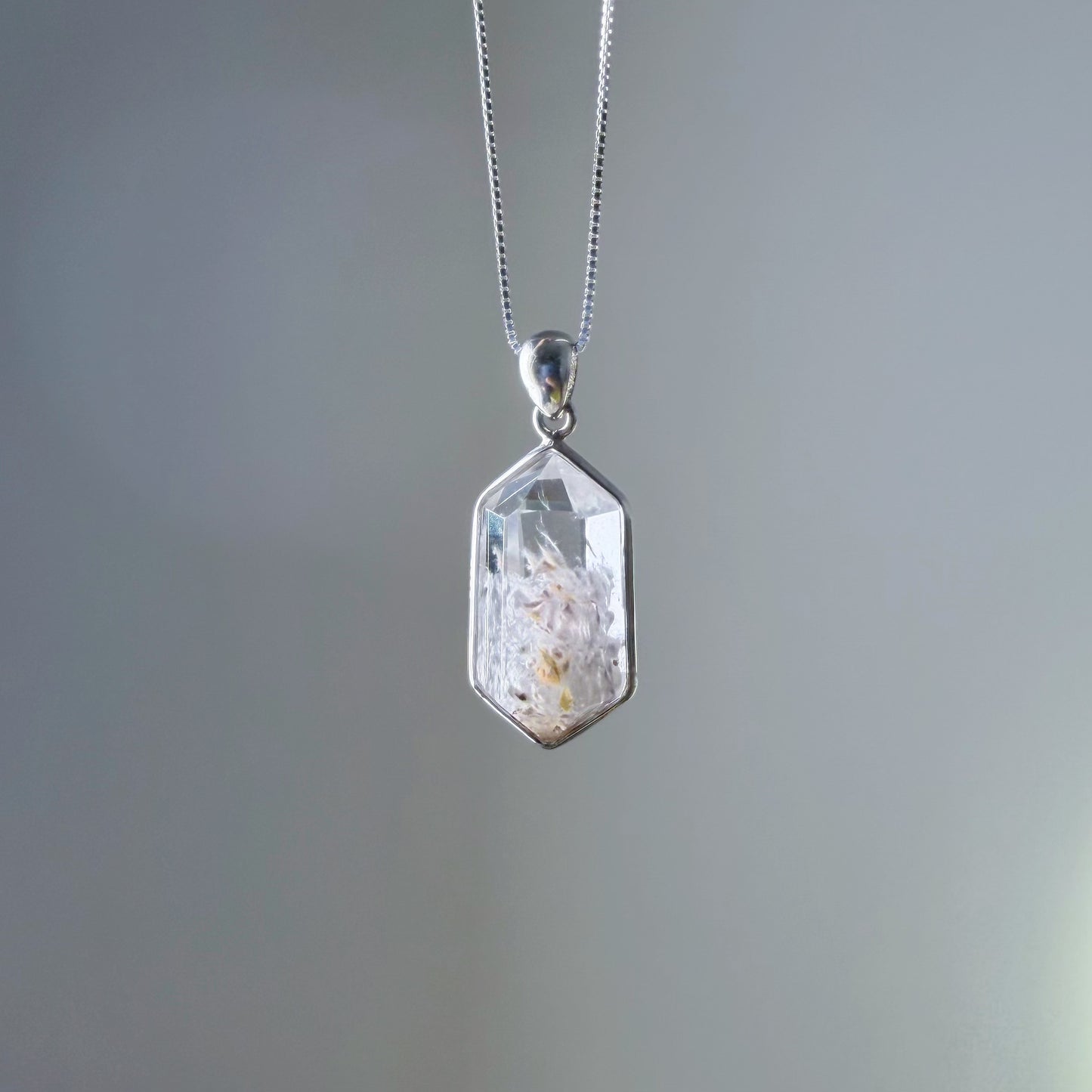 Quartzberry - Natural Cream White Rutile Quartz Crystal Necklace - One-of-a-kind