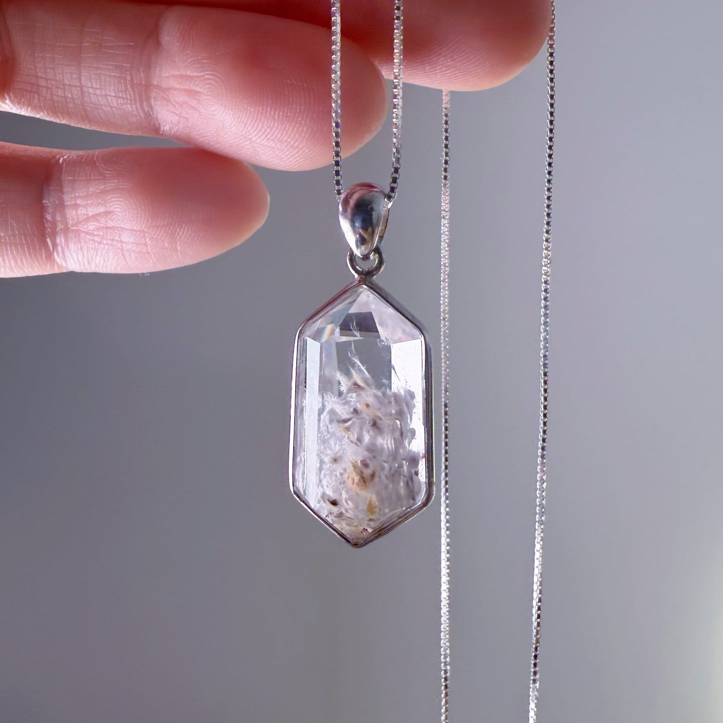 Quartzberry - Natural Cream White Rutile Quartz Crystal Necklace - One-of-a-kind