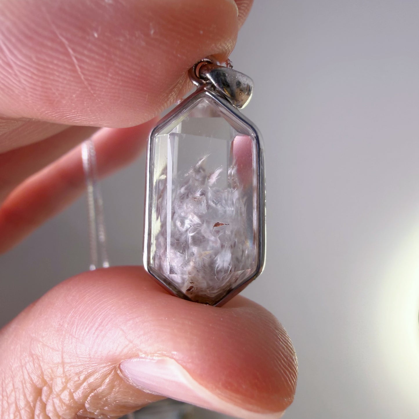 Quartzberry - Natural Cream White Rutile Quartz Crystal Necklace - One-of-a-kind