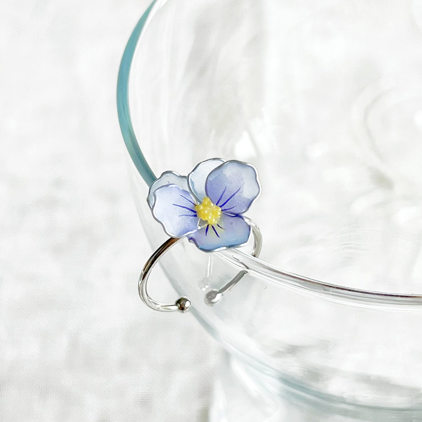 Handmade Spring Blue Pansy Flower Ring-Ninaouity