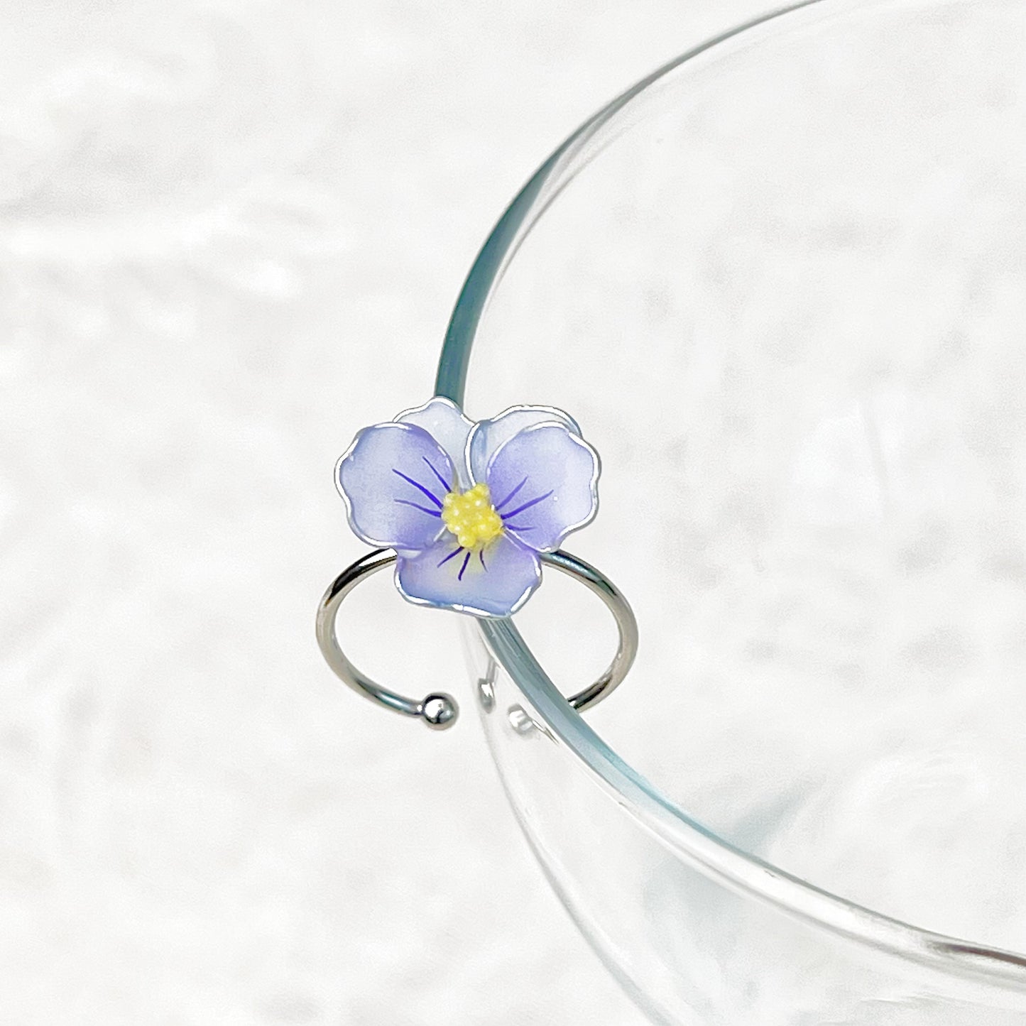 Handmade Spring Blue Pansy Flower Ring-Ninaouity