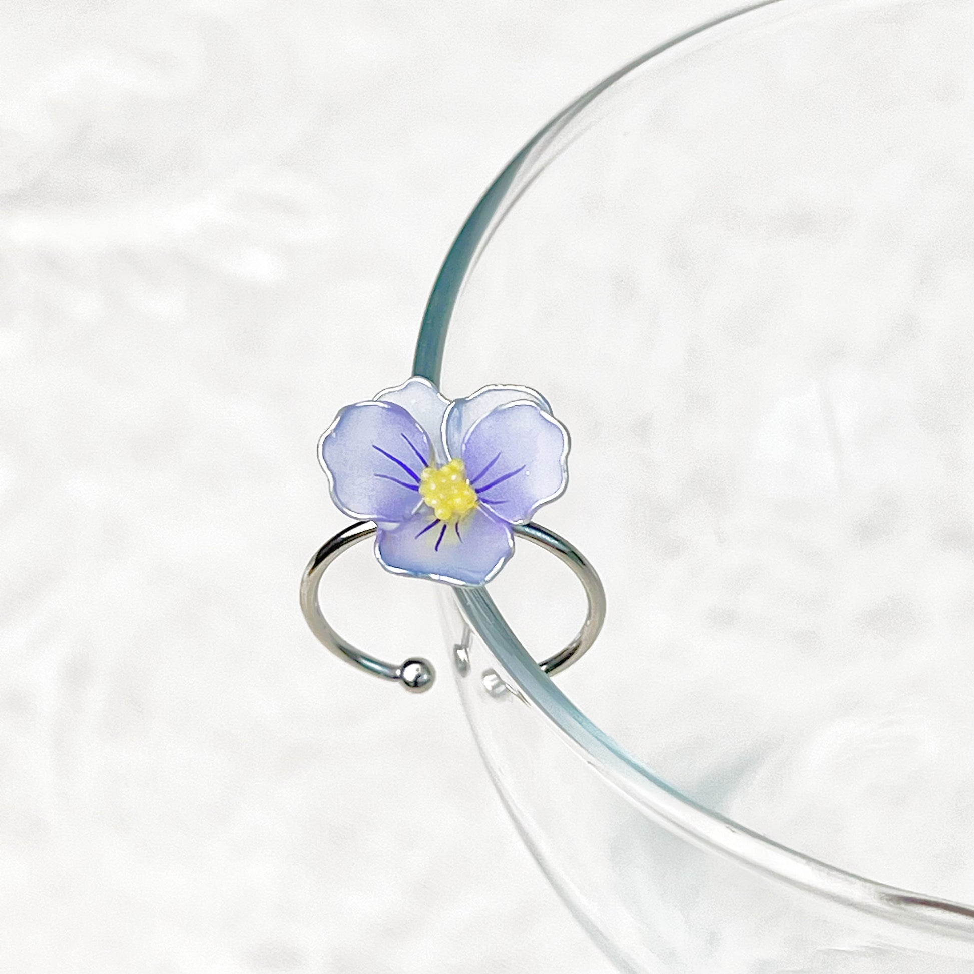 Handmade Spring Blue Pansy Flower Ring-Ninaouity