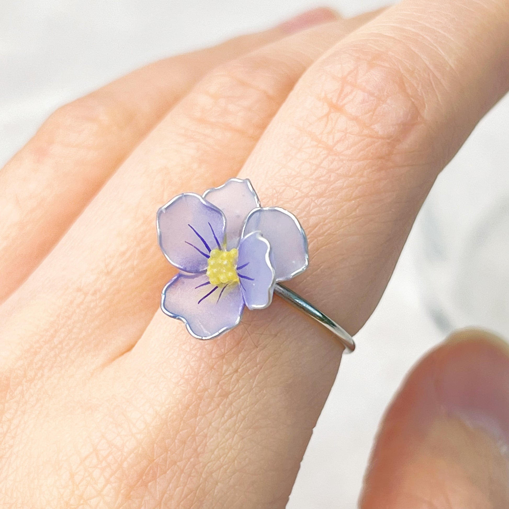 Handmade Spring Blue Pansy Flower Ring-Ninaouity
