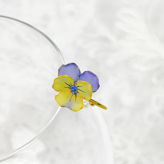 Handmade Spring Purple and Yellow Pansy Flower Ring-Ninaouity