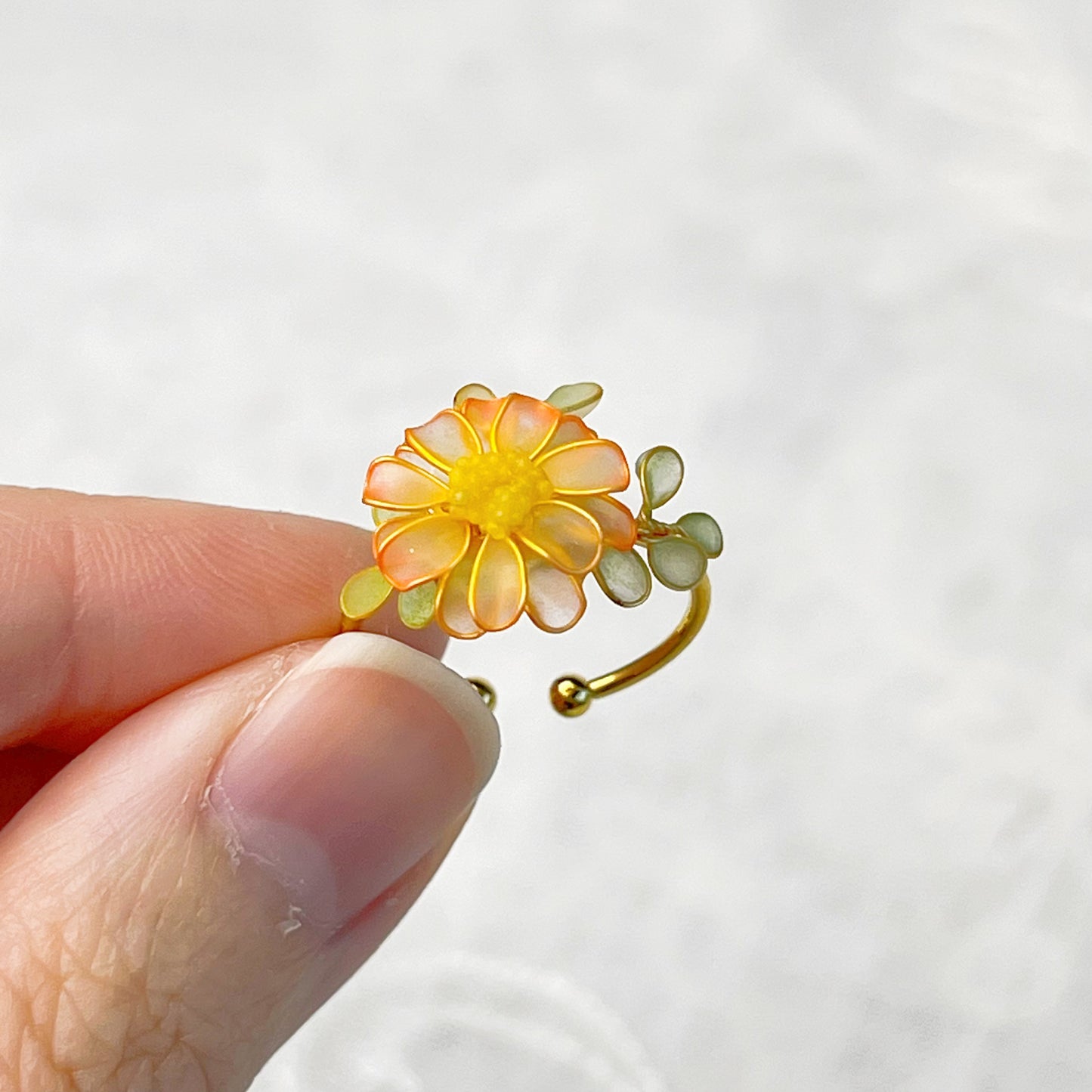 Handmade Little Orange Daisy Flower Ring-Ninaouity