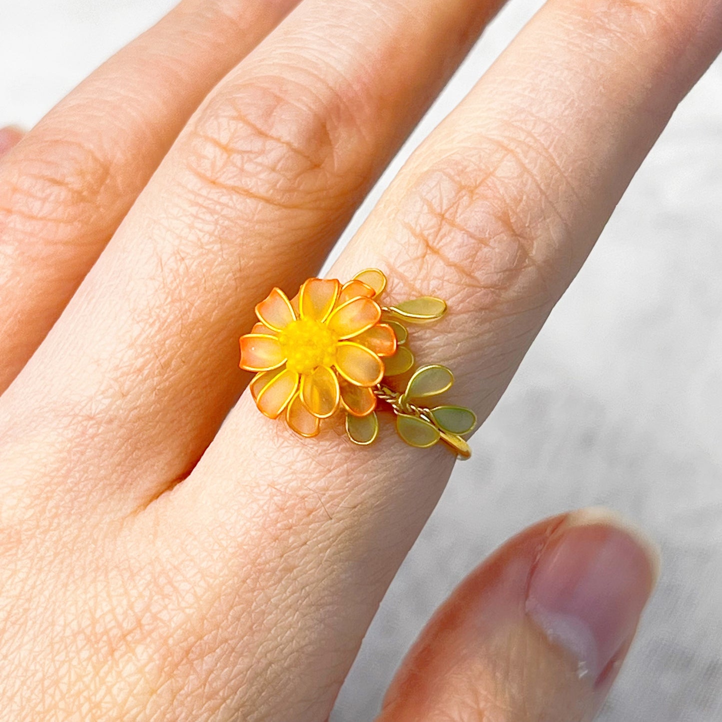 Handmade Little Orange Daisy Flower Ring-Ninaouity