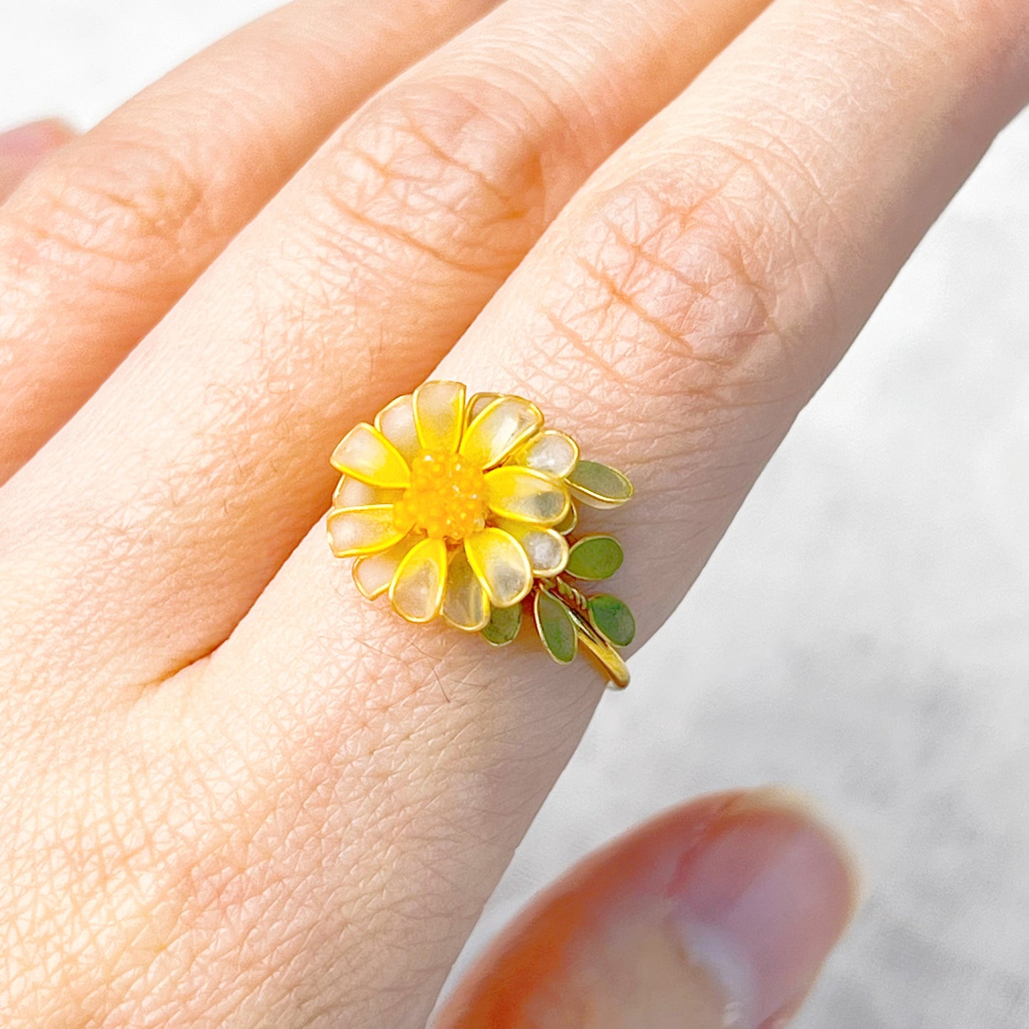 Handmade Little Yellow Daisy Flower Ring-Ninaouity