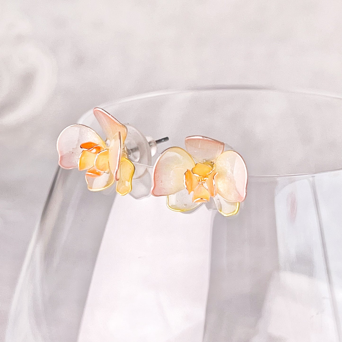 Handmade Peach Orchid Flower Earrings-Ninaouity