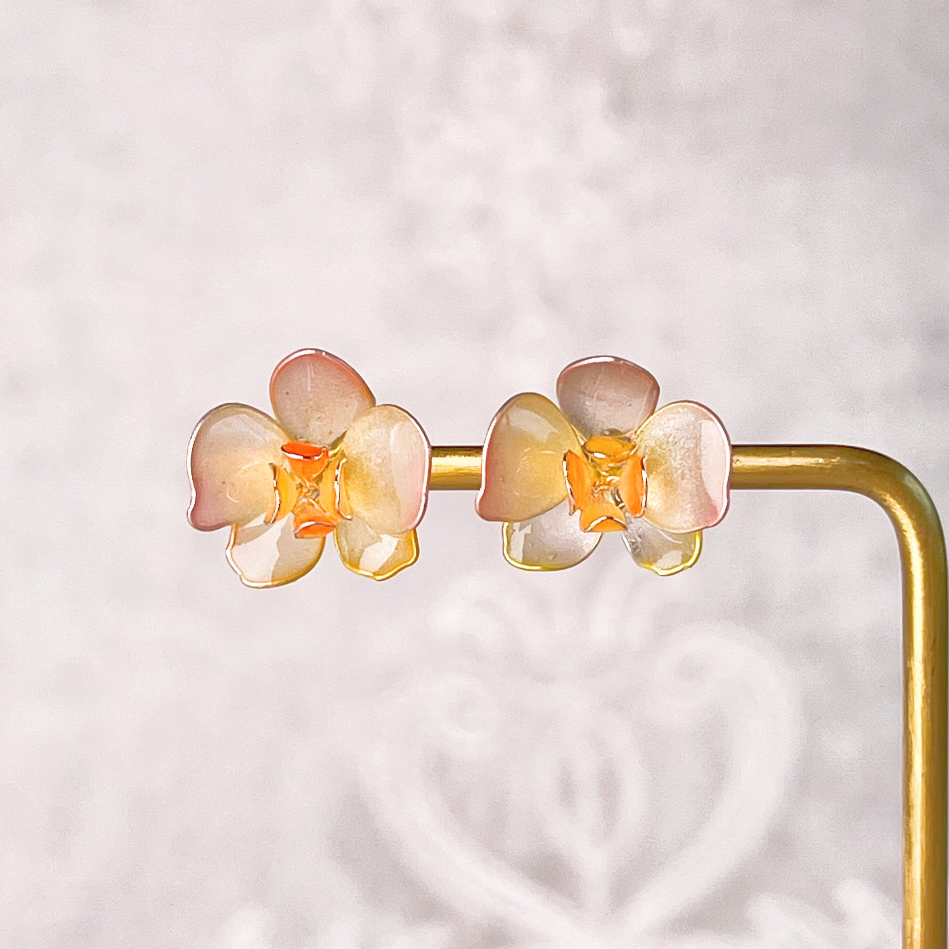 Handmade Peach Orchid Flower Earrings-Ninaouity