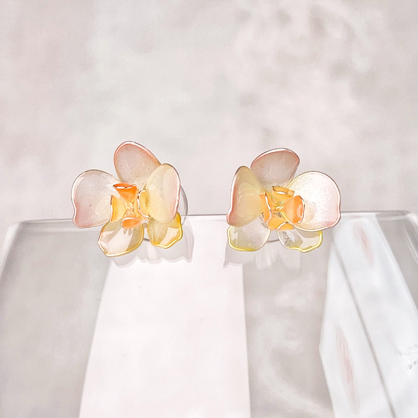 Handmade Peach Orchid Flower Earrings-Ninaouity