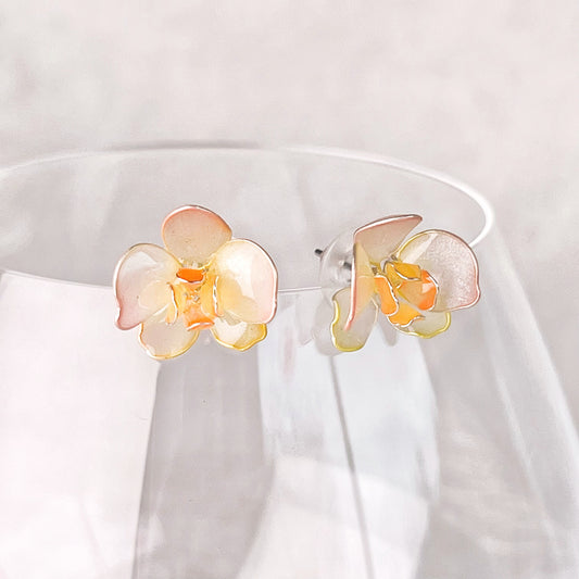 Handmade Peach Orchid Flower Earrings-Ninaouity