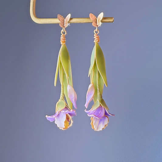 Purple and White Iris Flower Earrings-Ninaouity