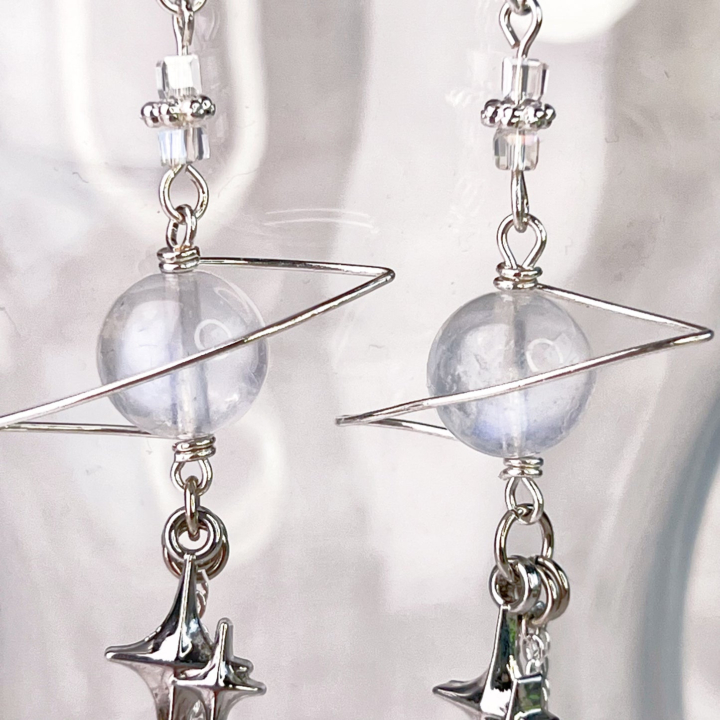 Silver Milky Way Natural Moonstone Planet Earrings-Ninaouity