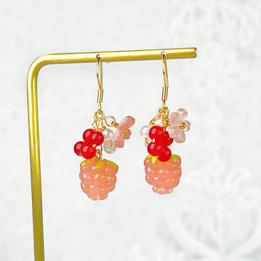 Handmade Pink Raspberry and Flowers Earrings-Ninaouity