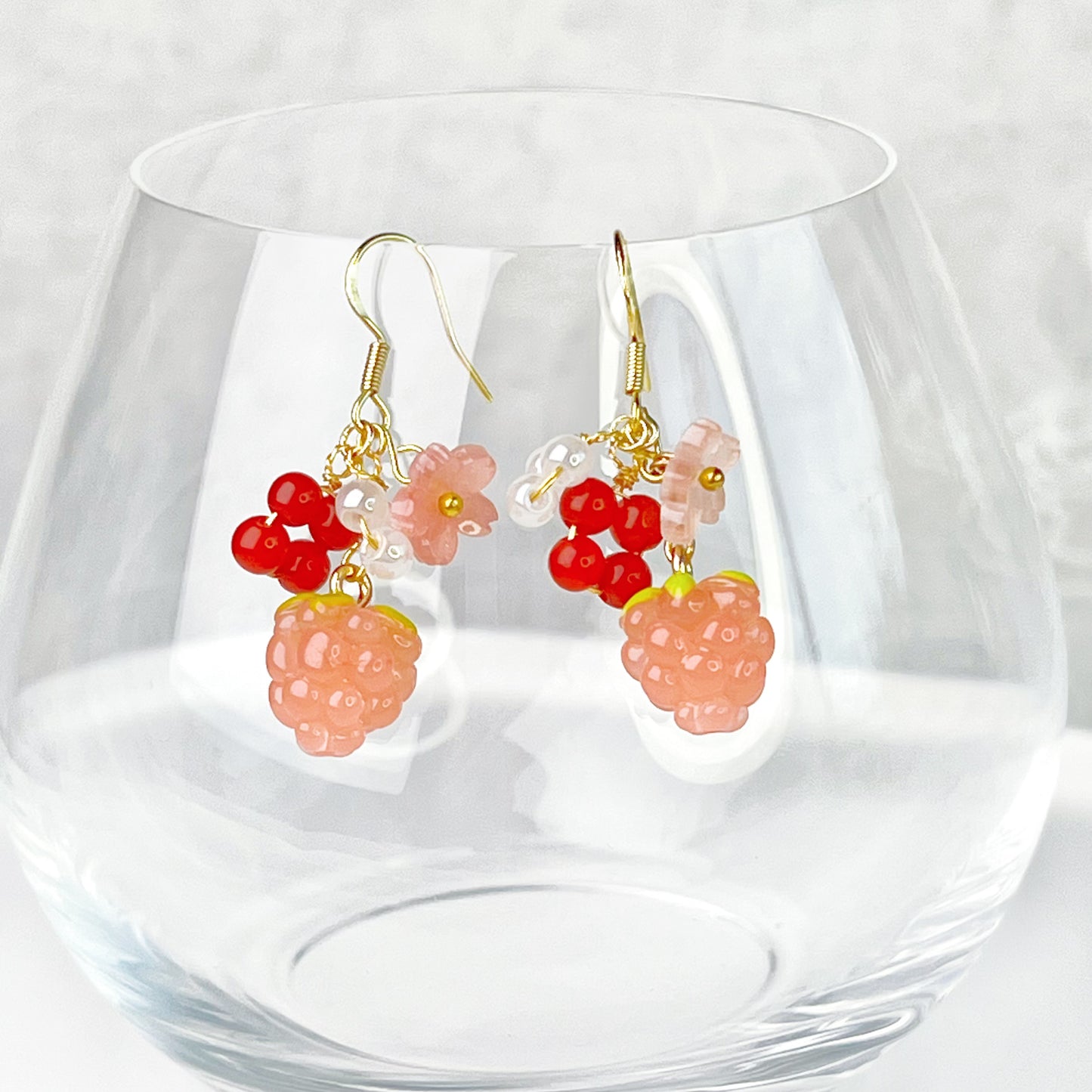 Handmade Pink Raspberry and Flowers Earrings-Ninaouity