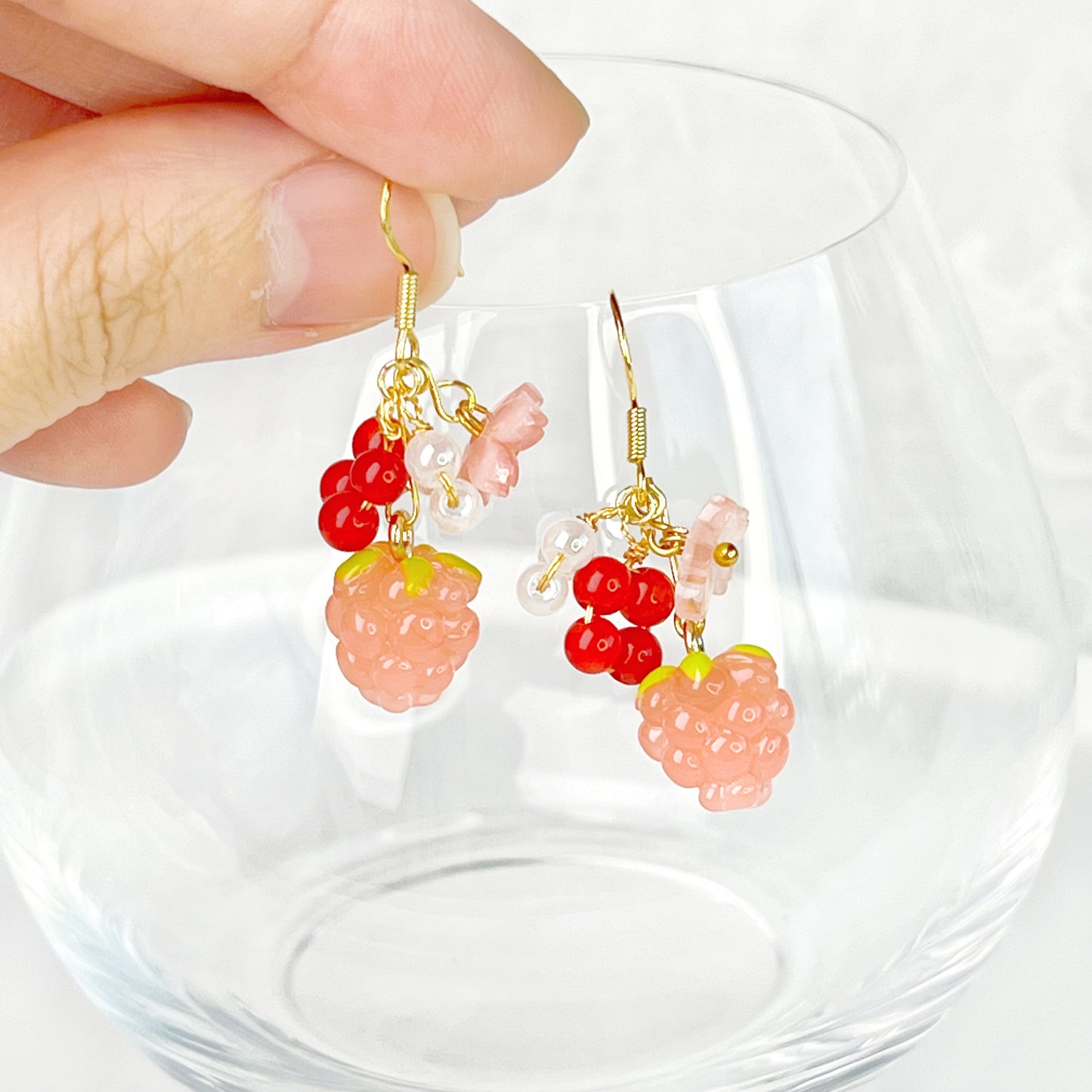 Handmade Pink Raspberry and Flowers Earrings-Ninaouity