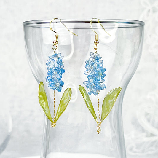Handmade Blue Hyacinth Flower Earrings-Ninaouity