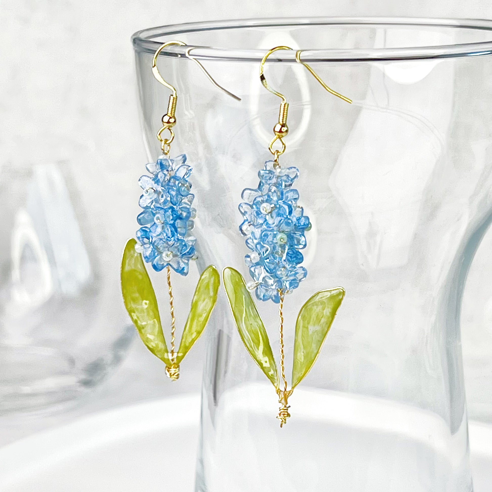 Handmade Blue Hyacinth Flower Earrings-Ninaouity