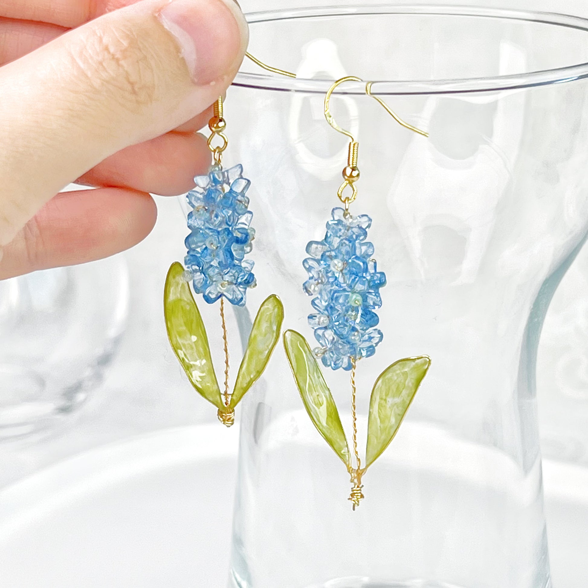 Handmade Blue Hyacinth Flower Earrings-Ninaouity