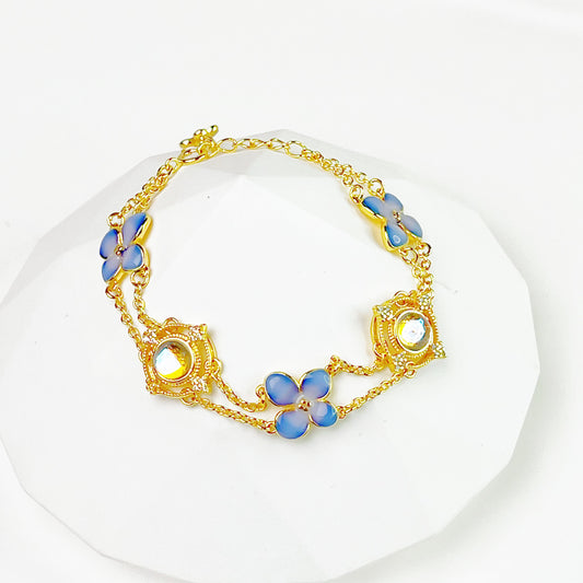 Blue Hydrangeas Flowers Gold Chain Bracelet-Ninaouity