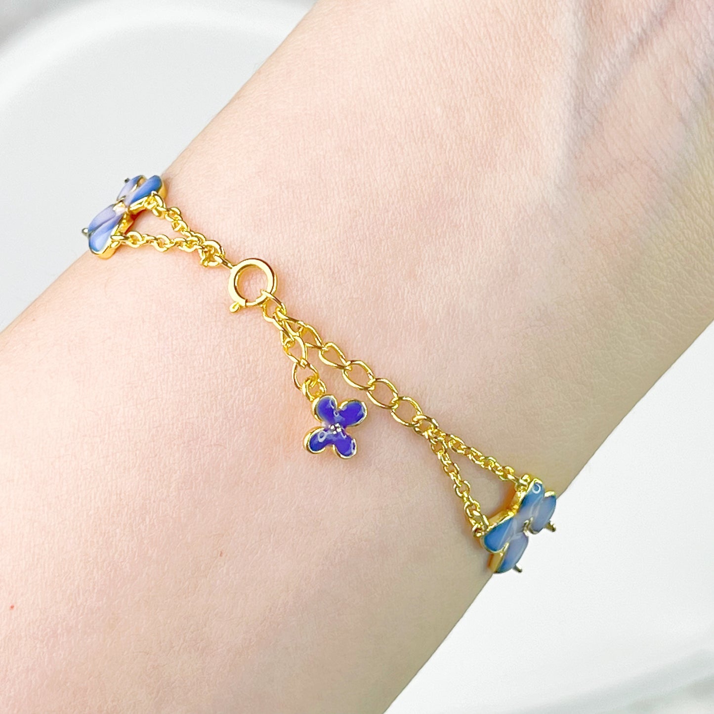 Blue Hydrangeas Flowers Gold Chain Bracelet-Ninaouity