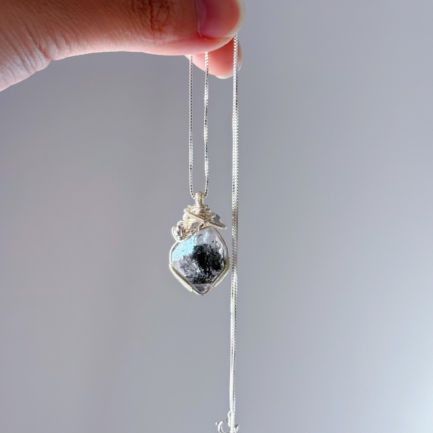 Handmade Natural Herkimer Diamond Crystal Wire Wrapped Necklace-Ninaouity