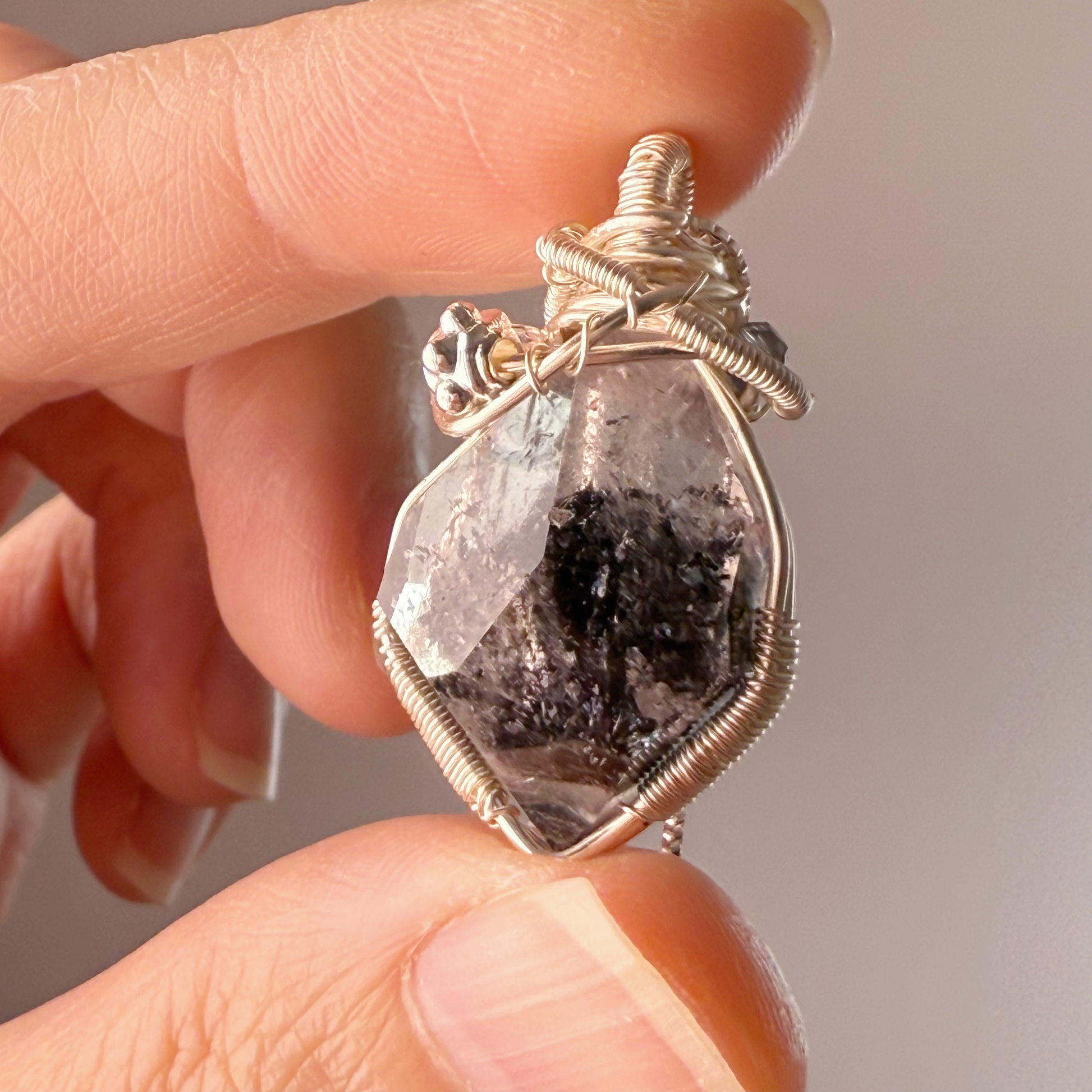 Handmade Natural Herkimer Diamond Crystal Wire Wrapped Necklace-Ninaouity