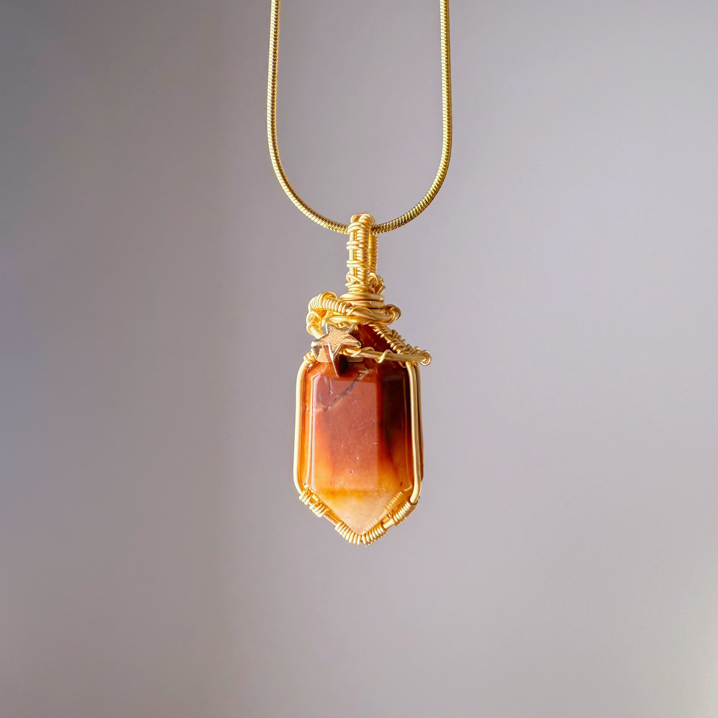 Handmade Natural Orange Rutilated Quartz Crystal Wire Wrapped Necklace-Ninaouity