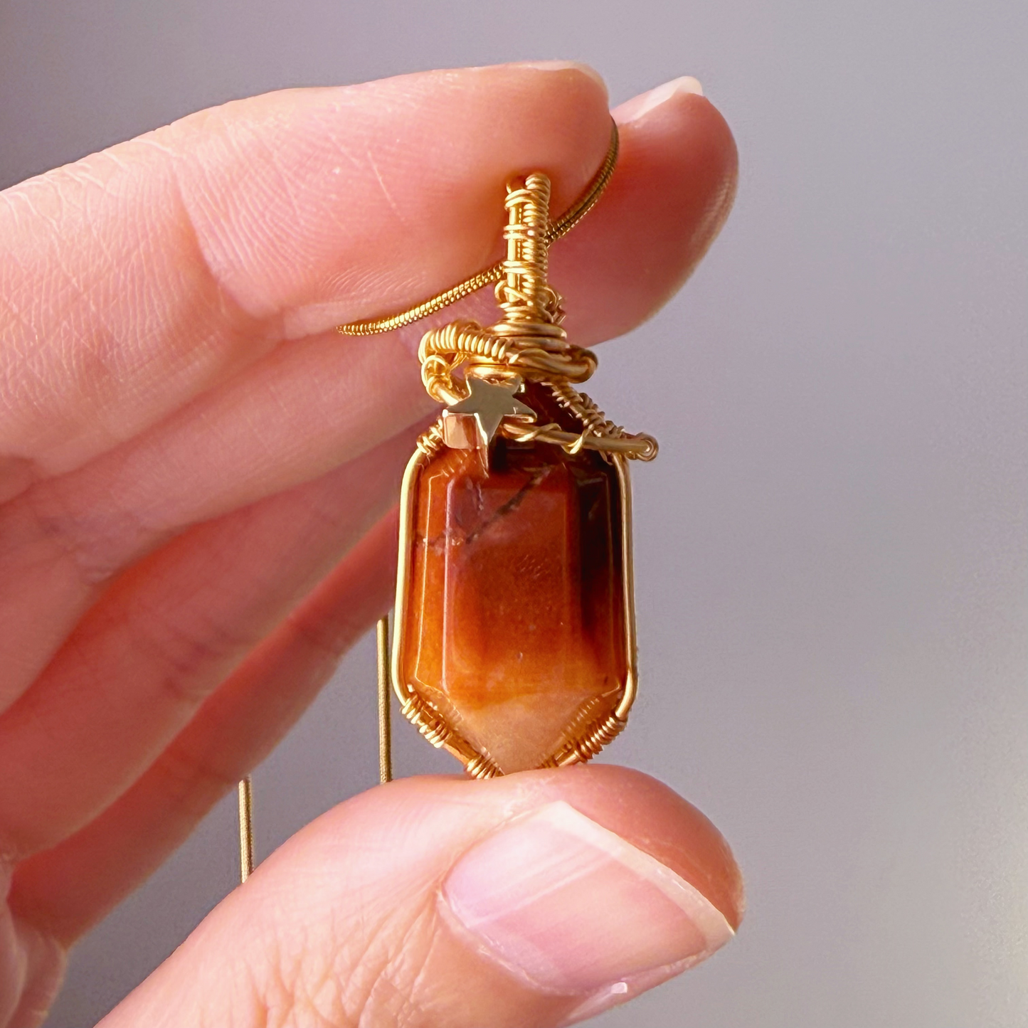 Handmade Natural Orange Rutilated Quartz Crystal Wire Wrapped Necklace-Ninaouity