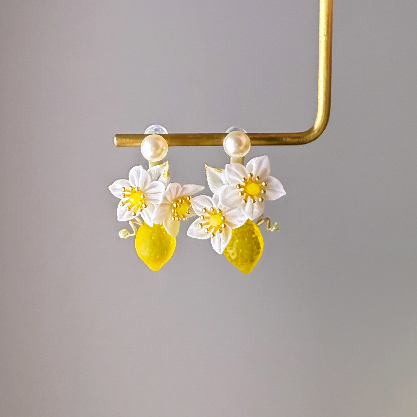 Small Lemon Tree and Fabric Flowers Earrings