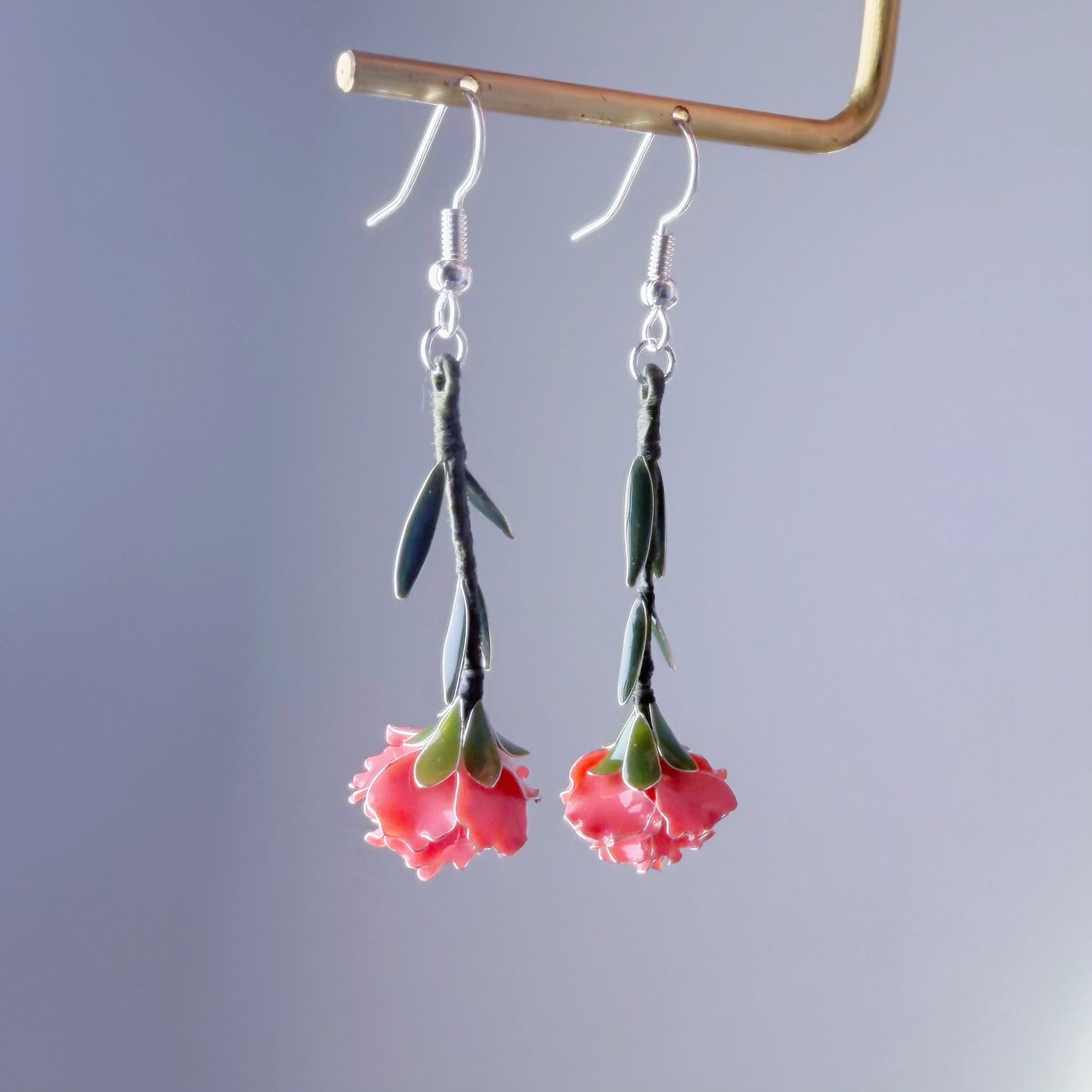 Handmade Pink Carnation Flower Drop Earrings