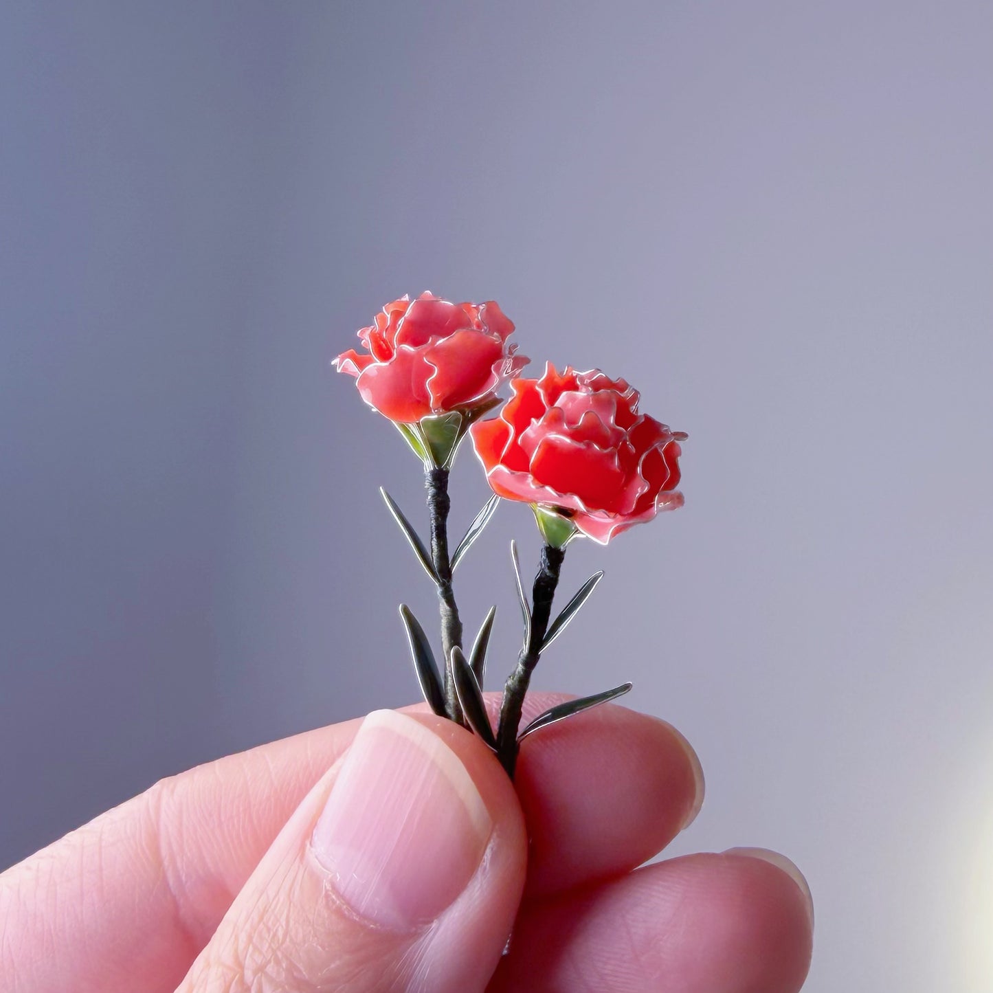 Handmade Pink Carnation Flower Drop Earrings