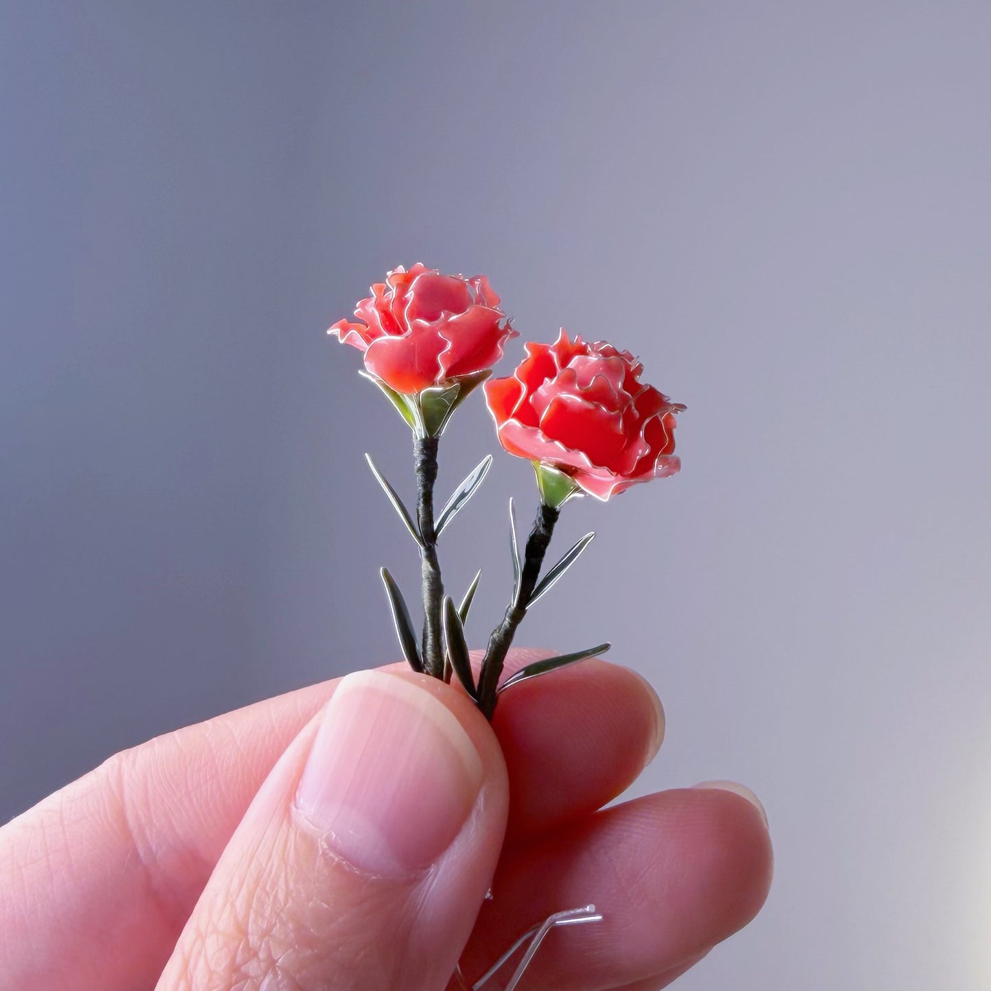 Handmade Pink Carnation Flower Drop Earrings