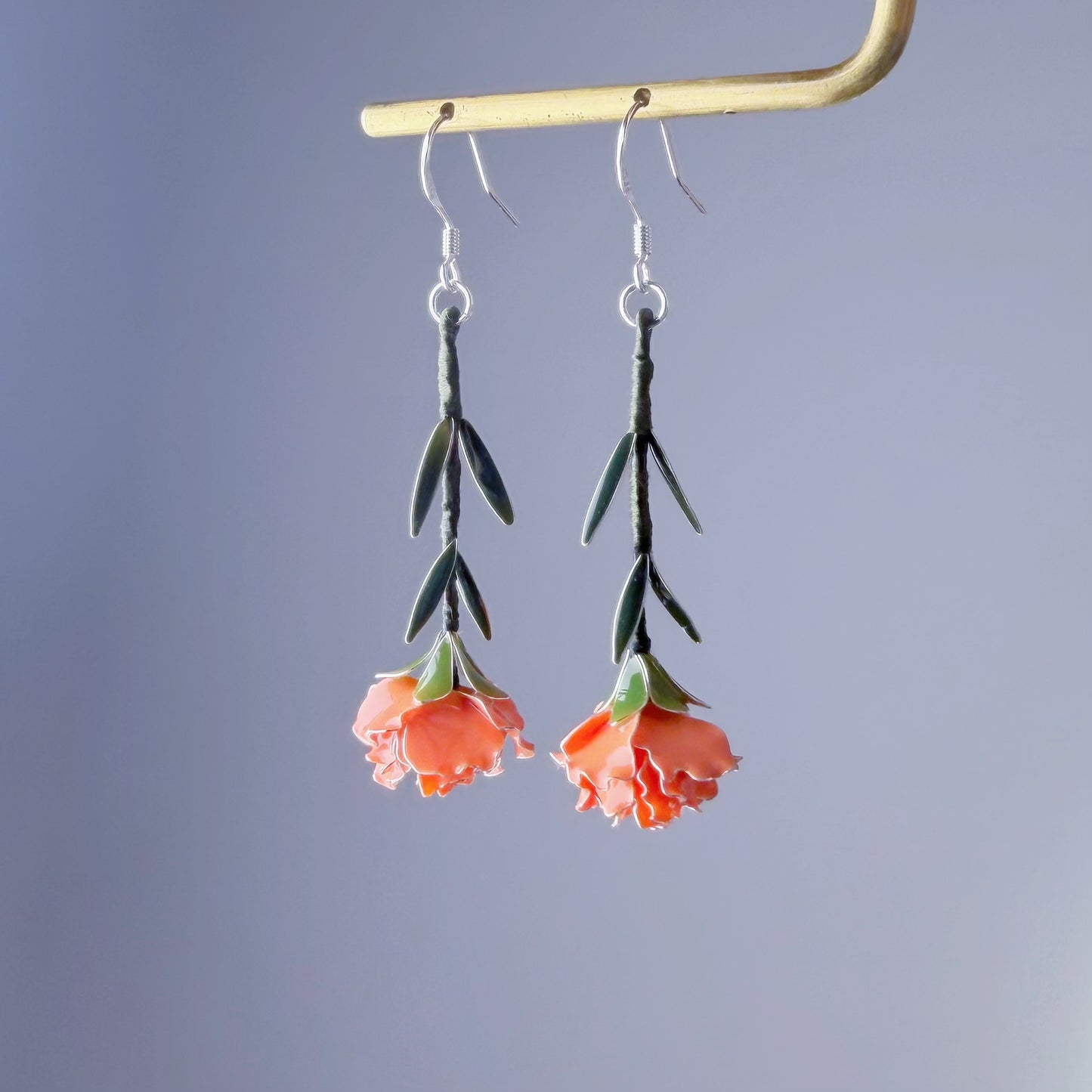 Handmade Orange Carnation Flower Drop Earrings