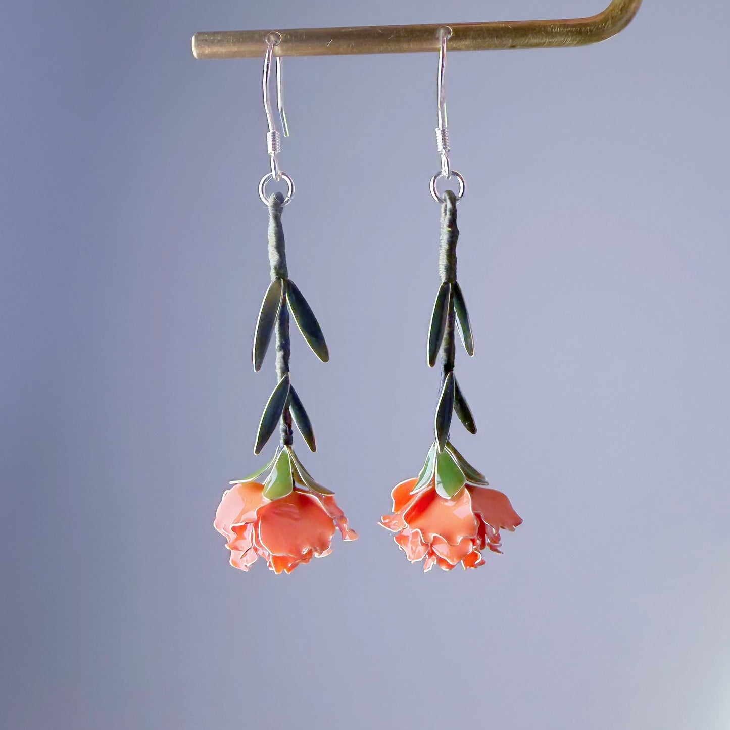Handmade Orange Carnation Flower Drop Earrings