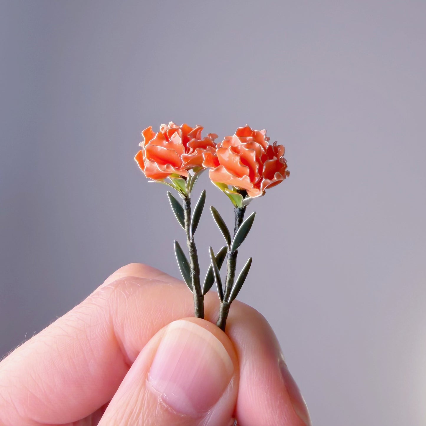 Handmade Orange Carnation Flower Drop Earrings