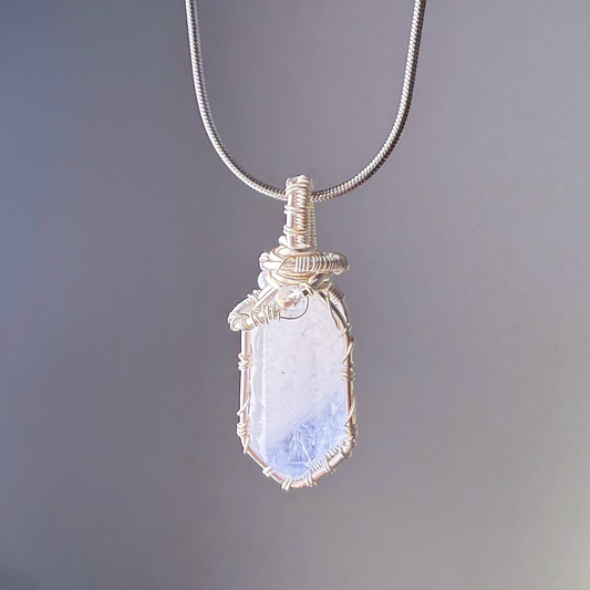 Handmade Natural Blue Dumortierite Crystal Wire Wrapped Necklace-Ninaouity