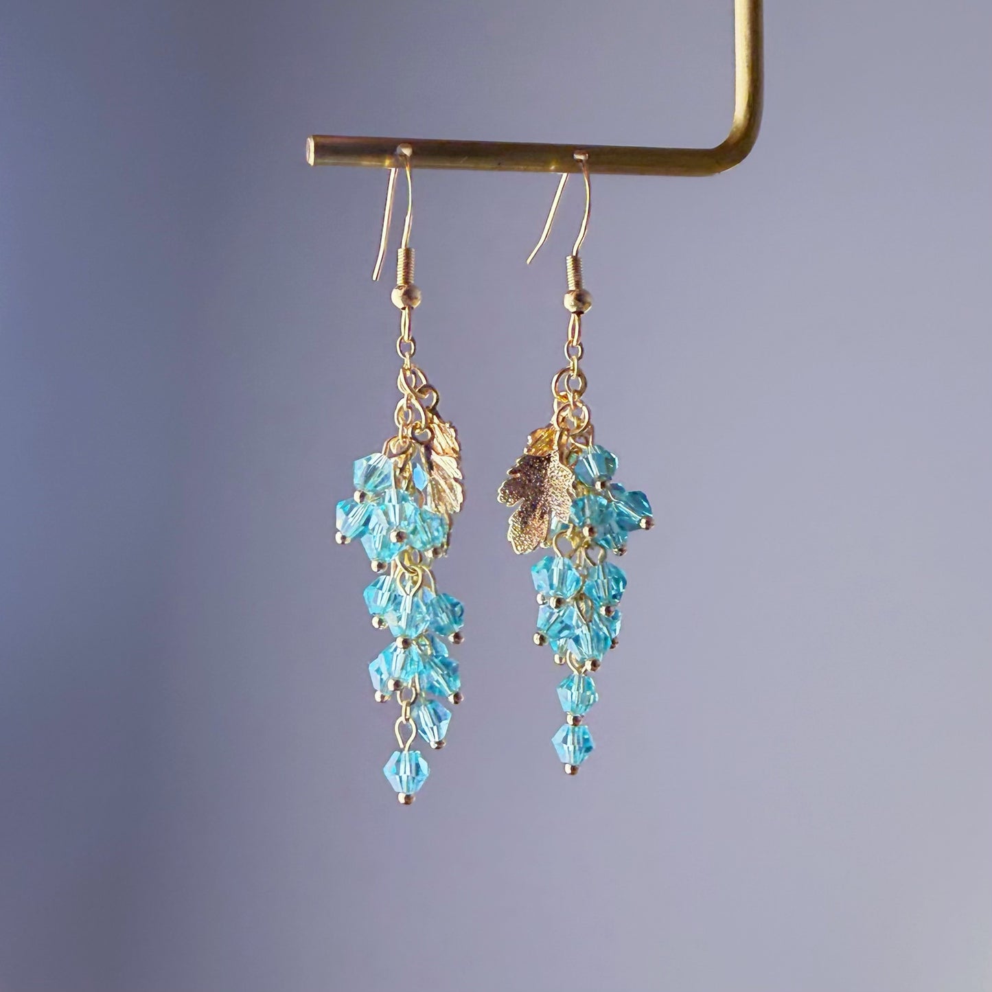 Handmade Blue Grapes Crystal Beads Drop Earrings