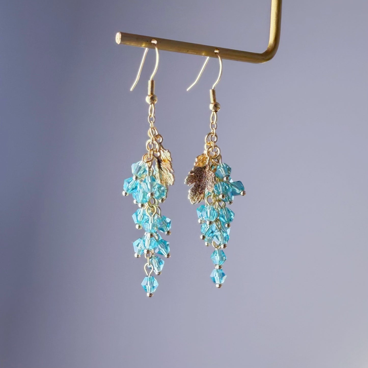 Handmade Blue Grapes Crystal Beads Drop Earrings