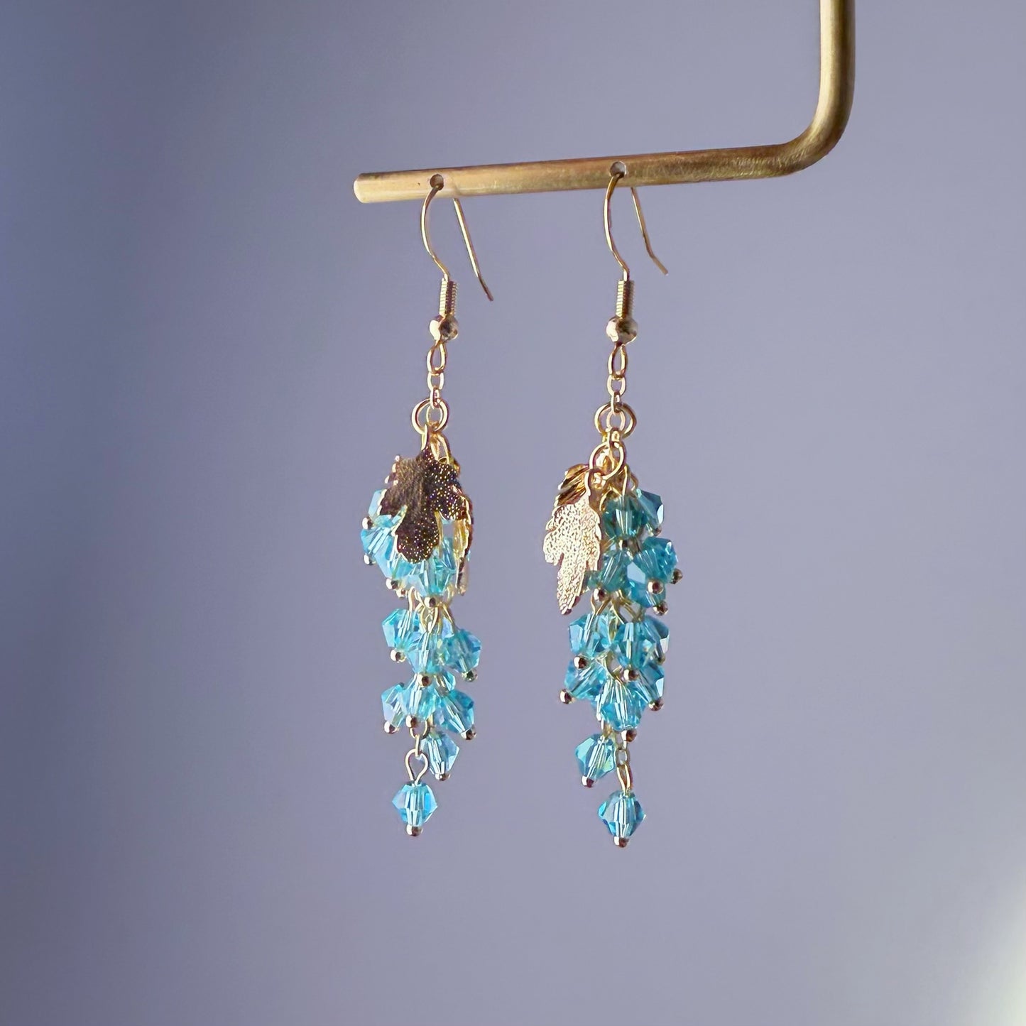 Handmade Blue Grapes Crystal Beads Drop Earrings