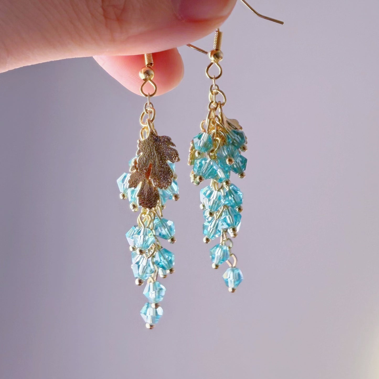 Handmade Blue Grapes Crystal Beads Drop Earrings