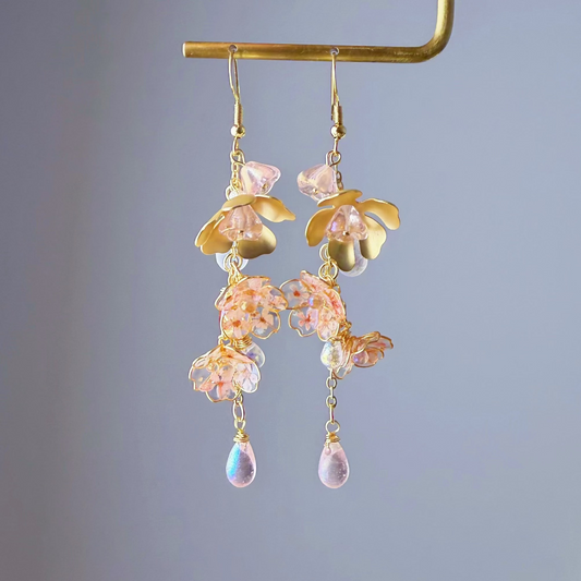 Handmade Pink Cherry Blossom Flowers in Rain Earrings
