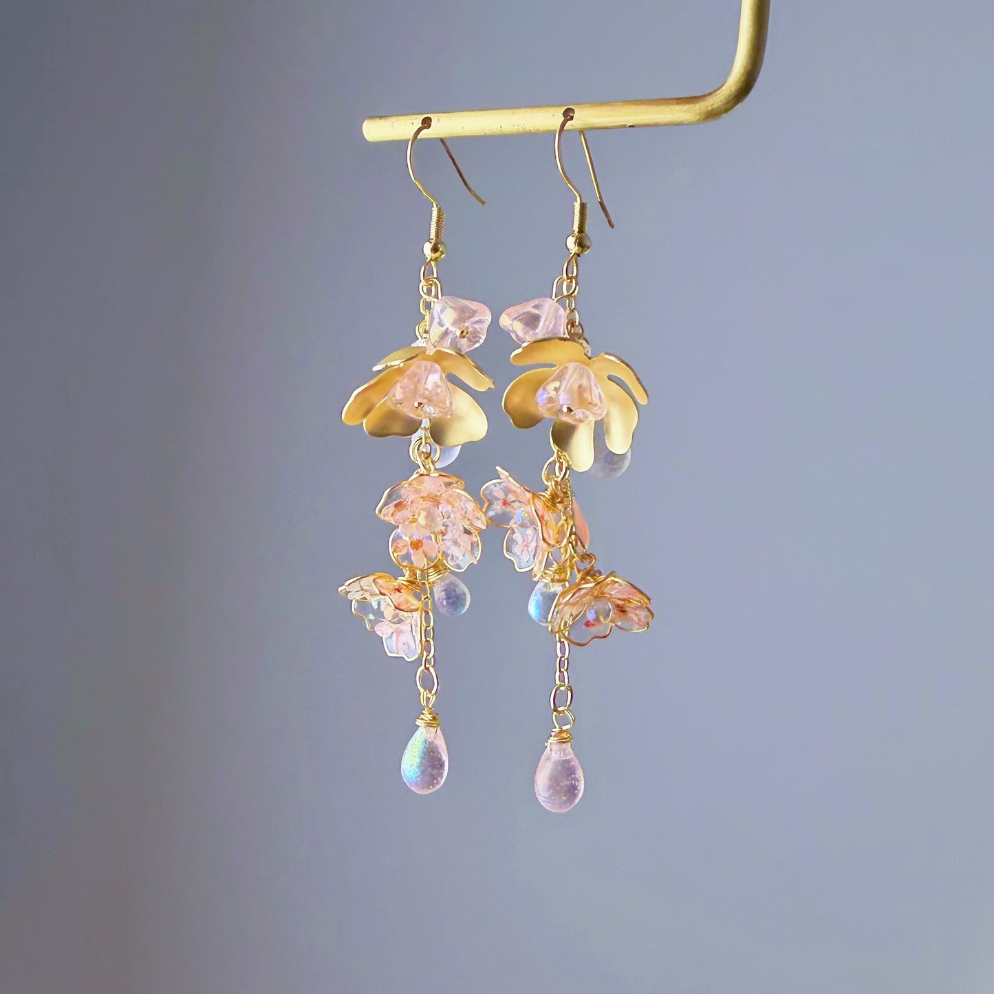 Handmade Pink Cherry Blossom Flowers in Rain Earrings