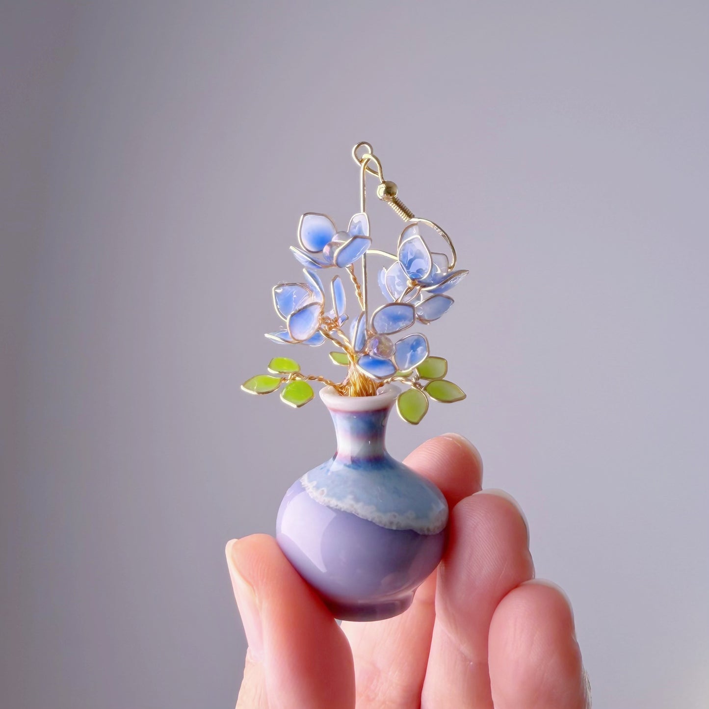 Handmade Blue Hydrangeas in Ceramic Vase Earrings