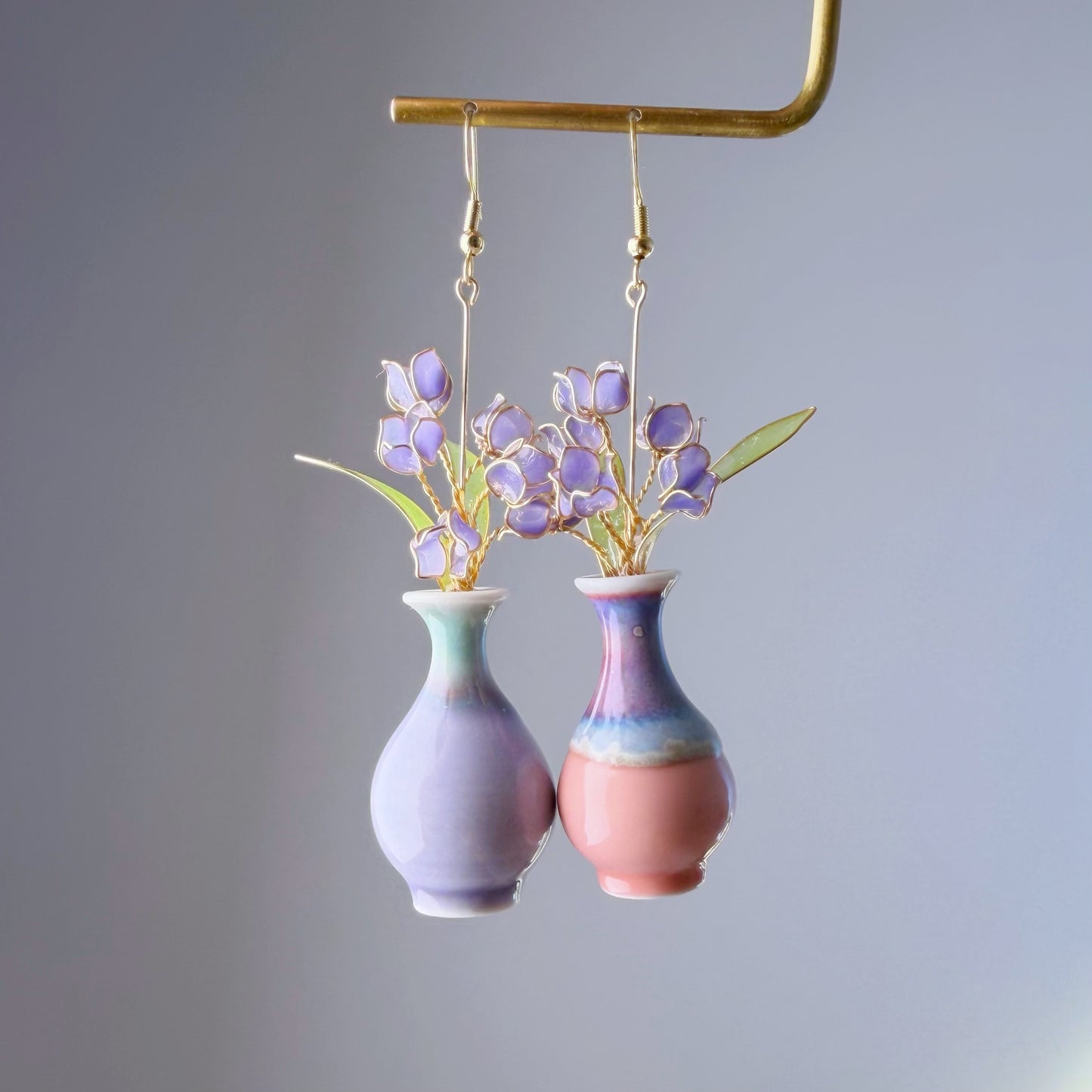 Handmade Purple Tulips Flower in Ceramic Vase Earrings