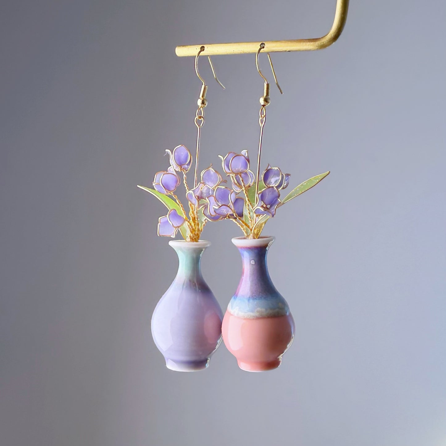 Handmade Purple Tulips Flower in Ceramic Vase Earrings