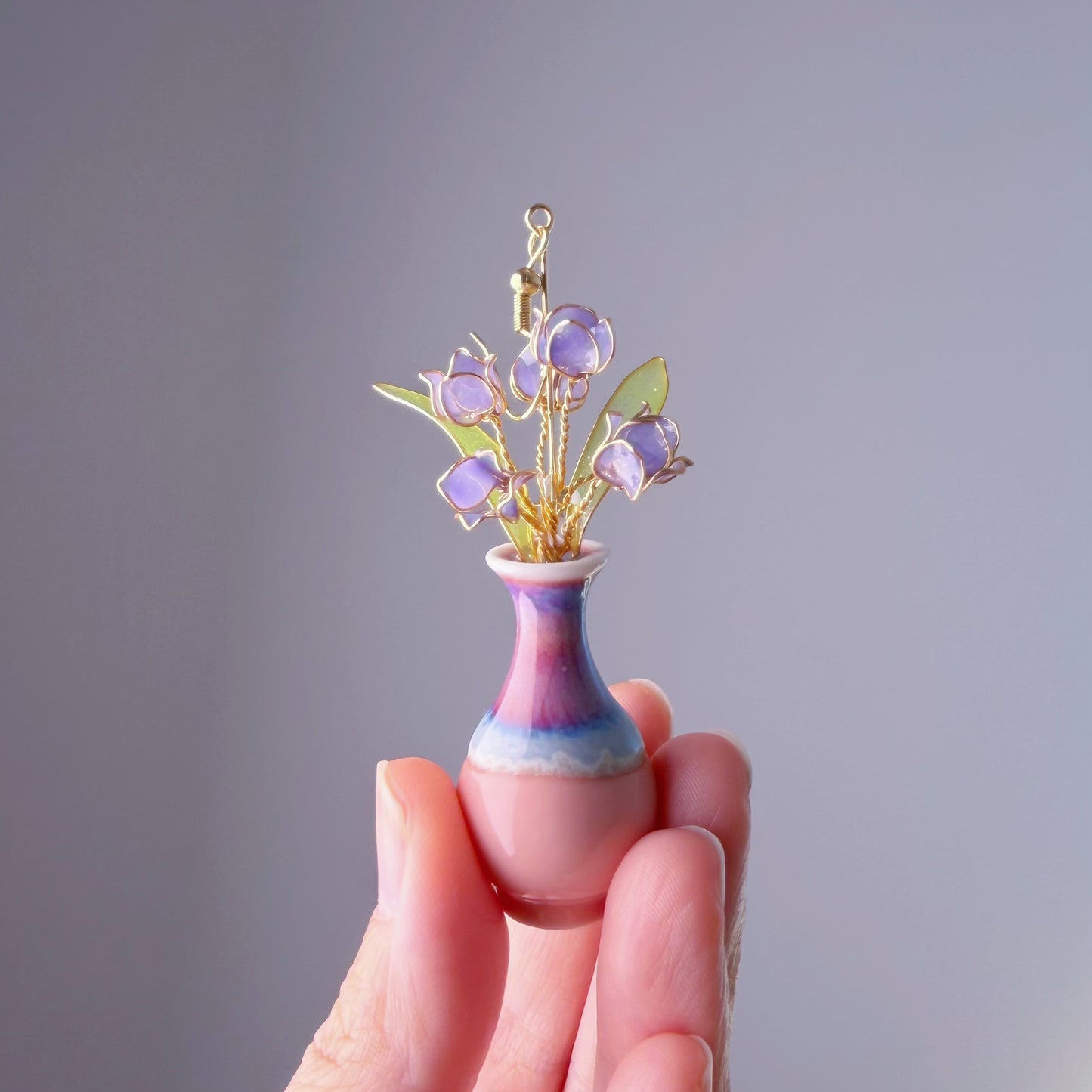 Handmade Purple Tulips Flower in Ceramic Vase Earrings