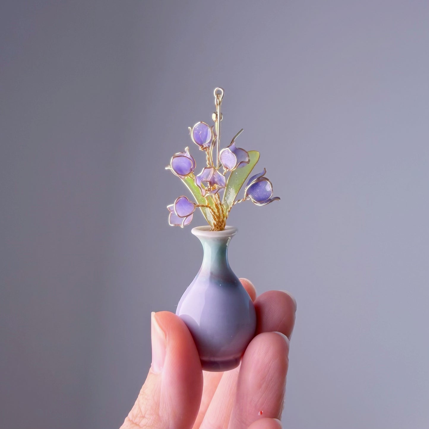 Handmade Purple Tulips Flower in Ceramic Vase Earrings