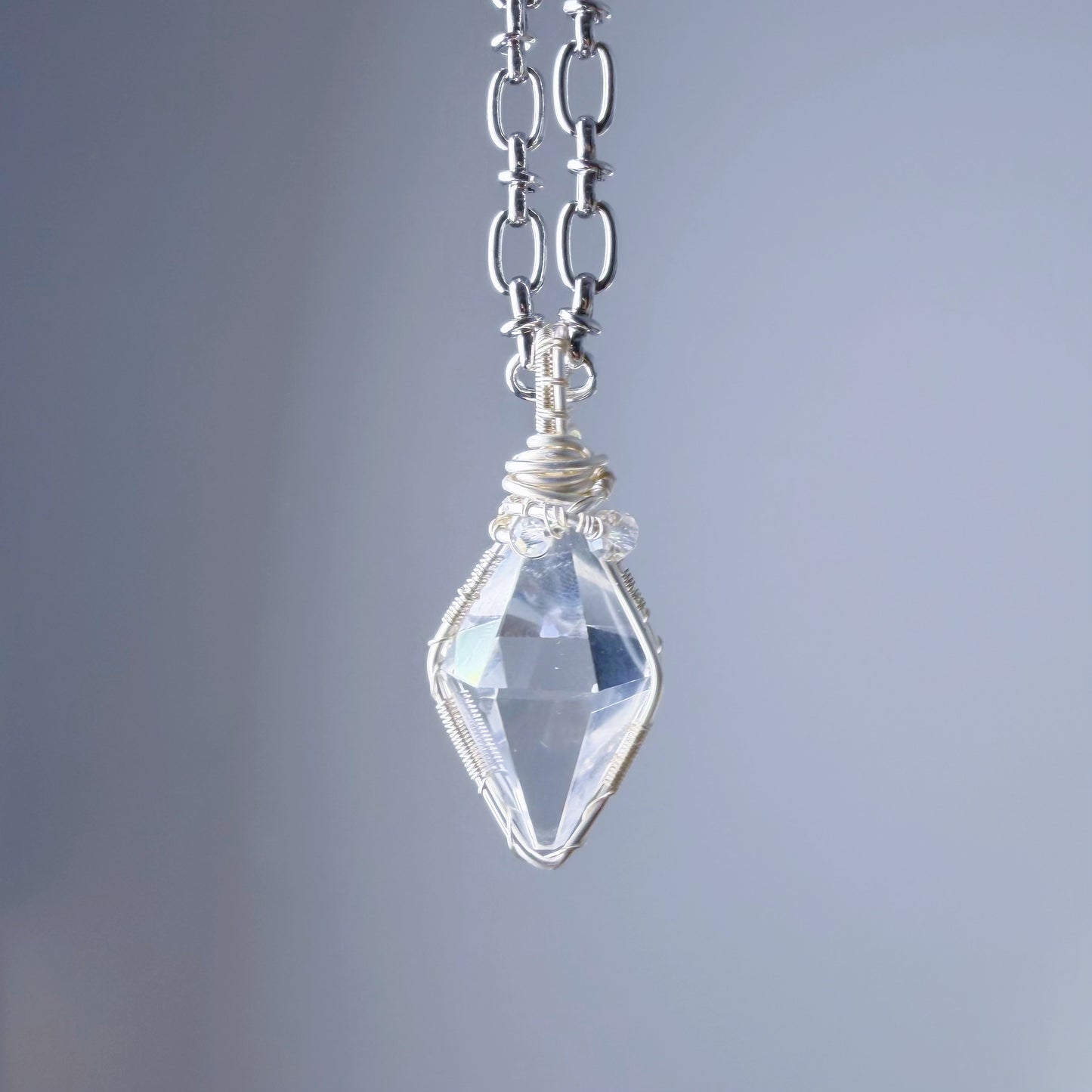 Quartzberry - Natural Clear Quartz Pendulum Shape Natural Crystal Wire Wrapped Necklace - One-of-a-kind