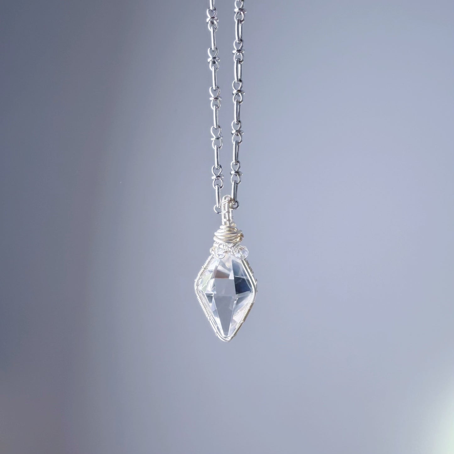 Quartzberry - Natural Clear Quartz Pendulum Shape Natural Crystal Wire Wrapped Necklace - One-of-a-kind